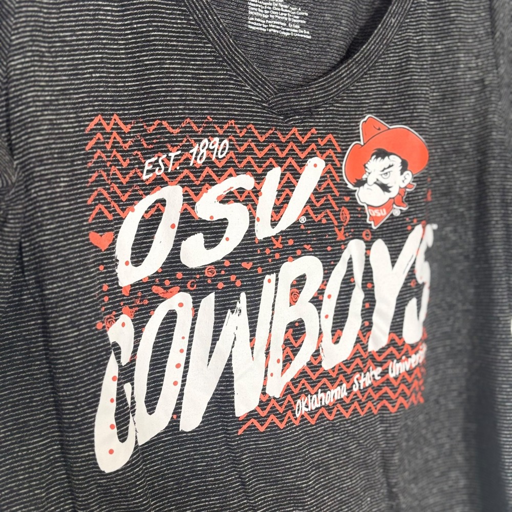 Oklahoma State Cowboys OSU T-Shirt V-Neck Striped Tee Size XL - Picture 2 of 3